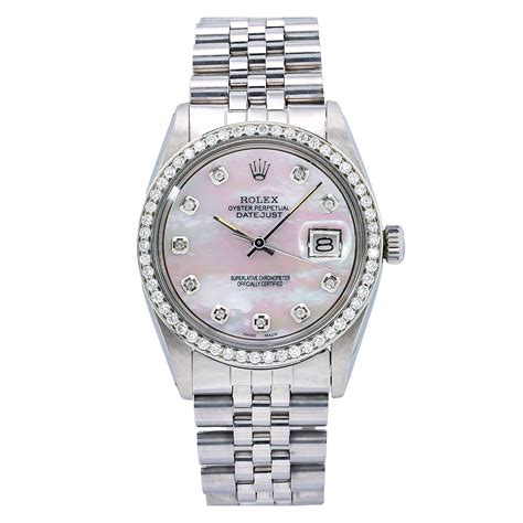 ladies rolex stainless steel mother of pearl|rolex 36mm datejust with diamonds.